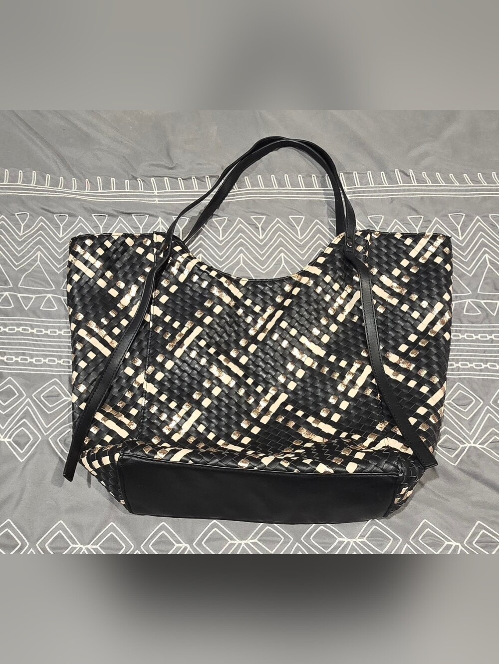 Anthropologie Faux Leather Woven Tote